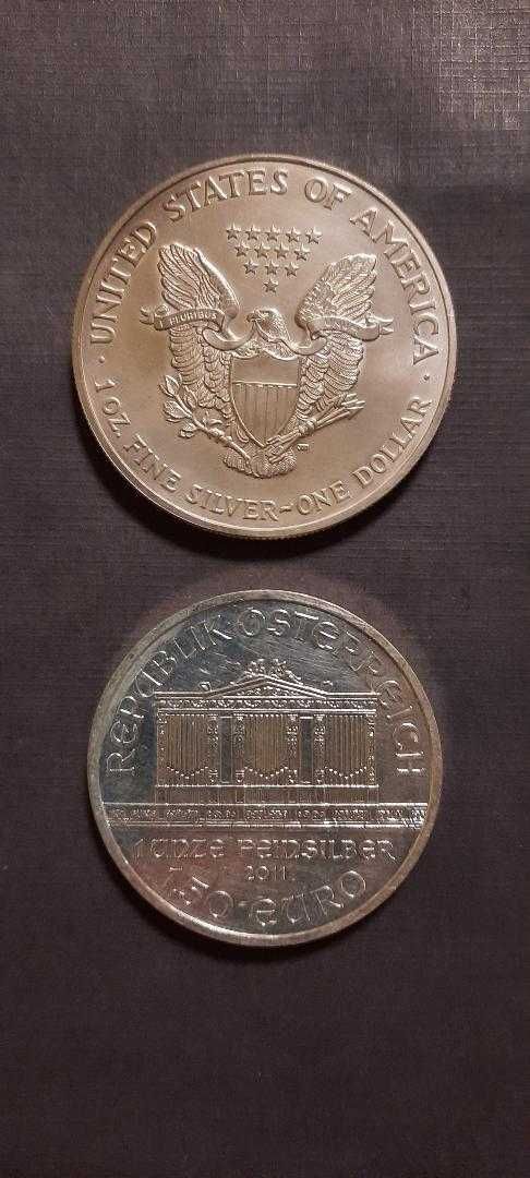 monede argint 1 uncie, argint 999, SUA si Austria