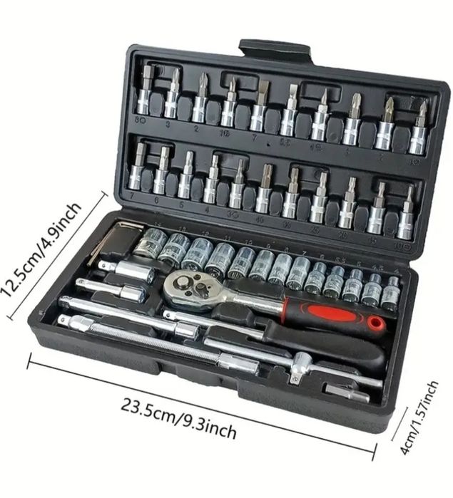 46 бр. Хром-Ванадиев стоманен ключов набор, Тресчотки, Ключове, Ремонт