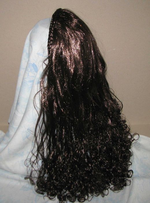 Перука изкуствена коса дълга права къдрава вълниста с диадема