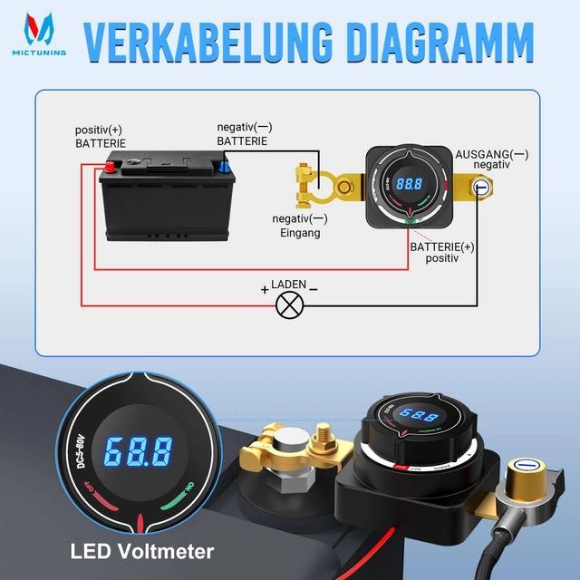 Intrerupator baterie 300A cu afisaj digital voltaj, waterproof