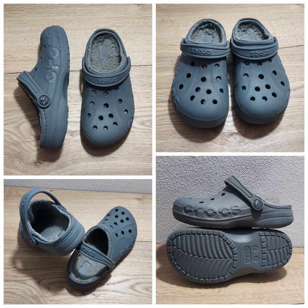 Saboți imblăniti CROCS J2, papuci toamnă iarnă mărimea 33-34 EU unisex