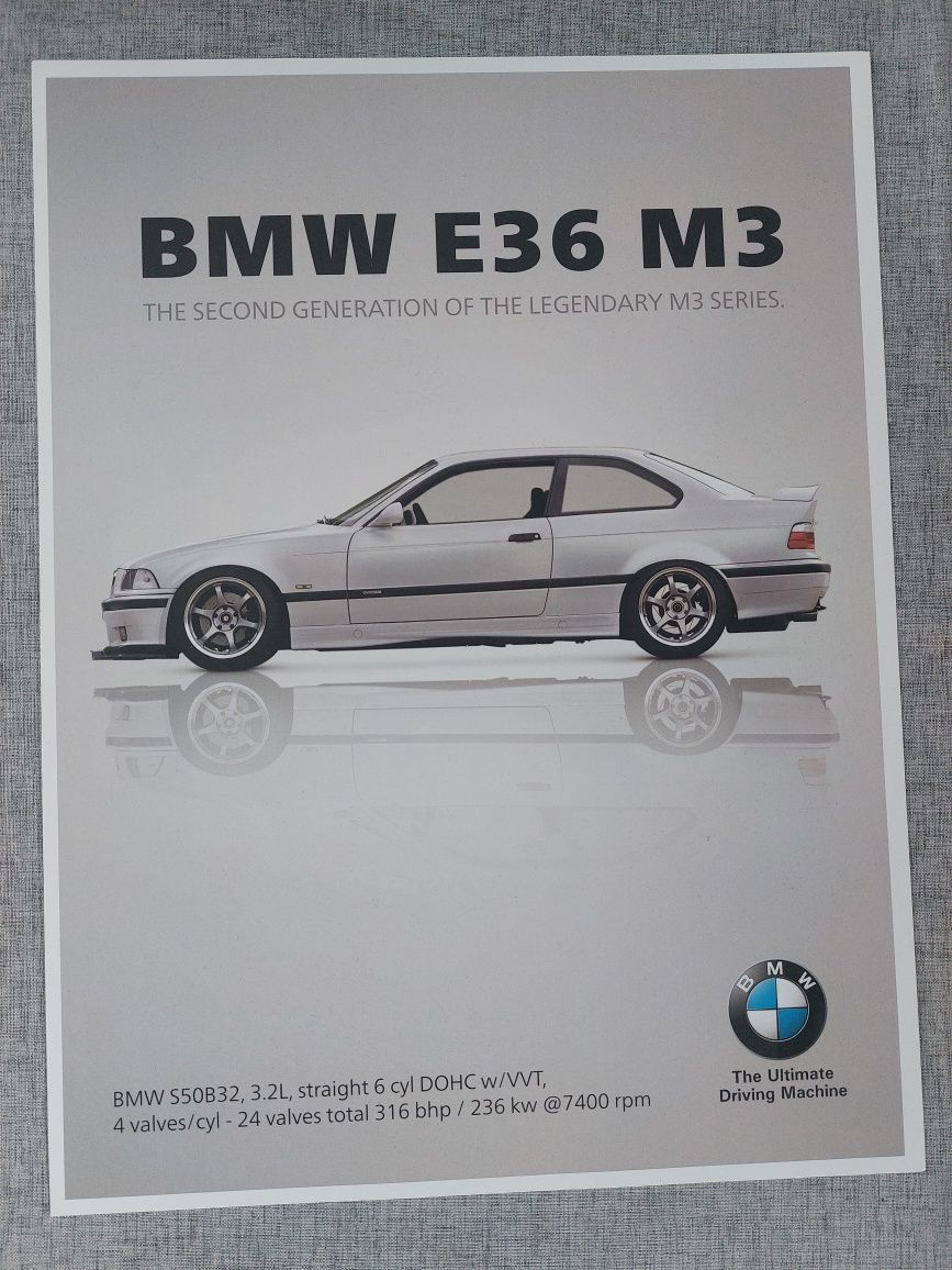 BMW E36 M3 постер 30х40см Сив