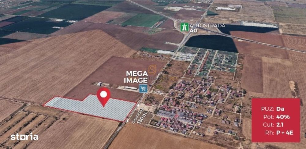 Lot de teren compact, 8 hectare,deschidere 180 ml,DN4,Popesti-Leordeni