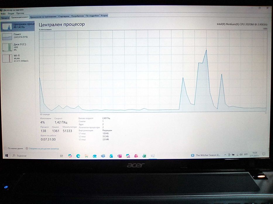 Лаптоп ECER Aspire E1-731 - 2 ядра , 2 процесора