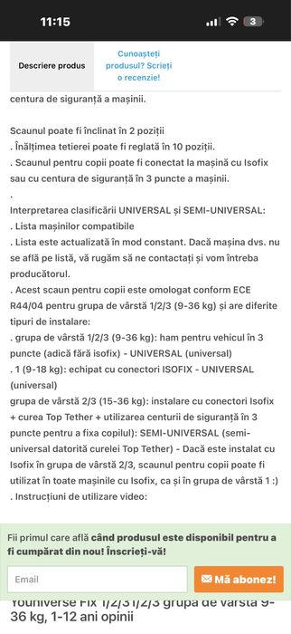 Scaun masina chicco younivers fix 9-36 kg