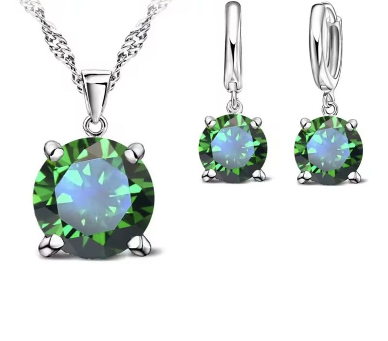 Seturi din argint sterling, colier cu pandantiv+ cercei rotunzi