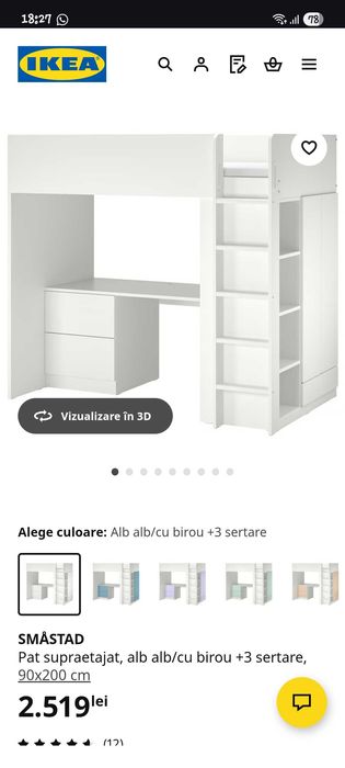 Pat supraetajat cu birou Ikea