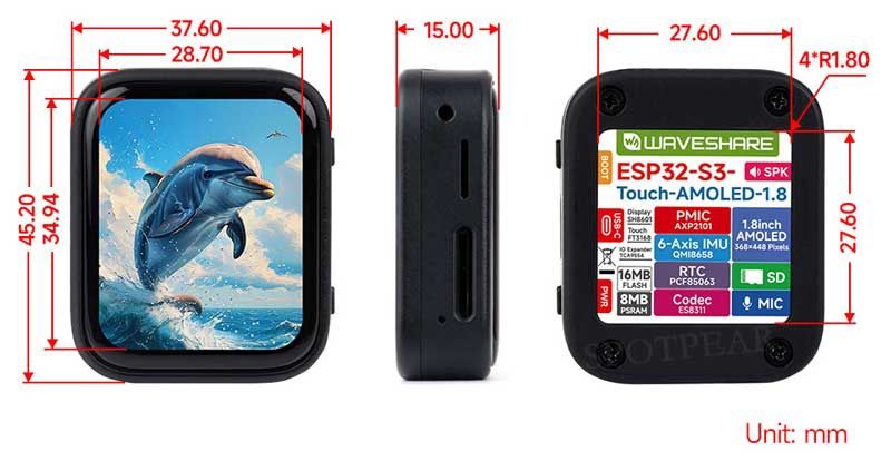 Vand placa dezvoltare ESP32 S3 cu display touch AMOLED de 1.8 inch