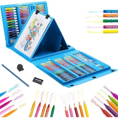 Детски комплект за рисуване в куфар от 208 части / син цвят