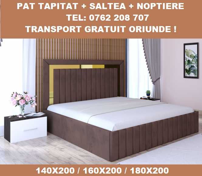Paturi Tapițate Ieftine cu Saltea, Gri Maro Negru Verde Alb, D2