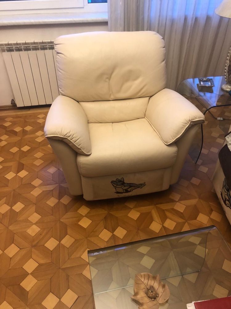 2x Fotolii recliner plus canapea, piele naturala Italia , Natuzzi