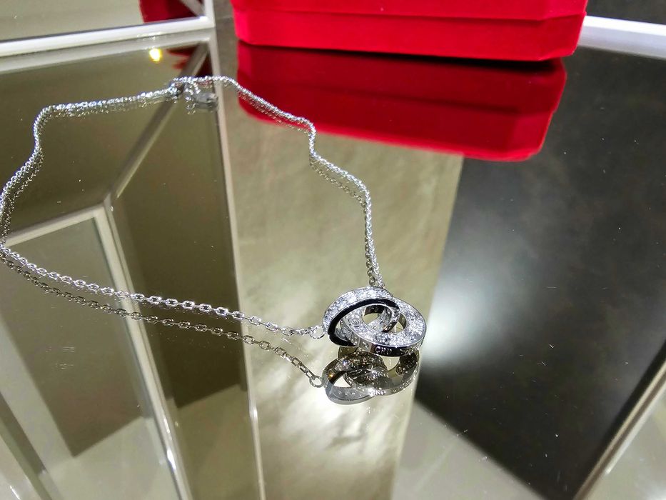 CARTIER Love White Gold Paved Diamonds Chain Дамскo Колие