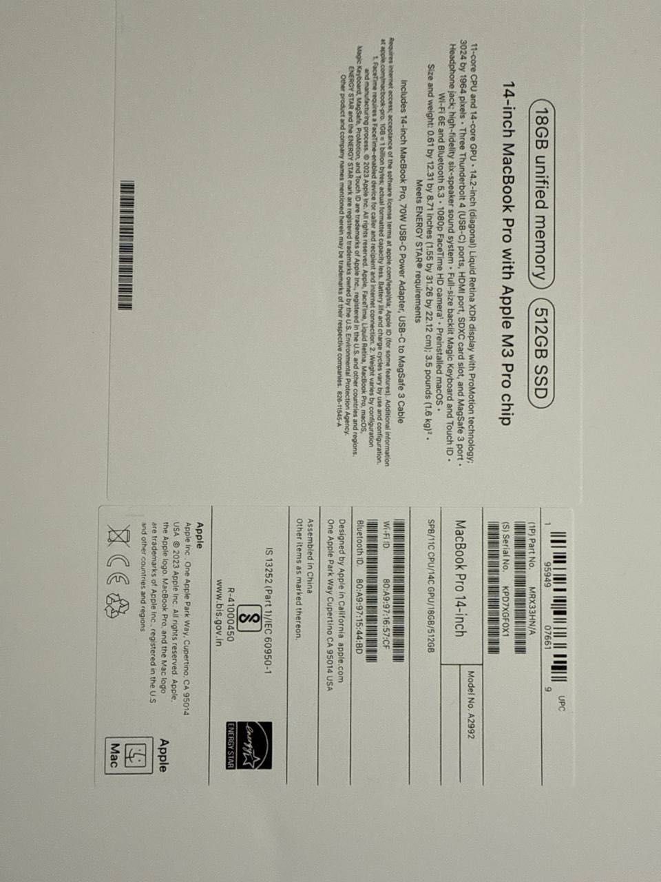 MacBook Pro 14.2” m3 18/512