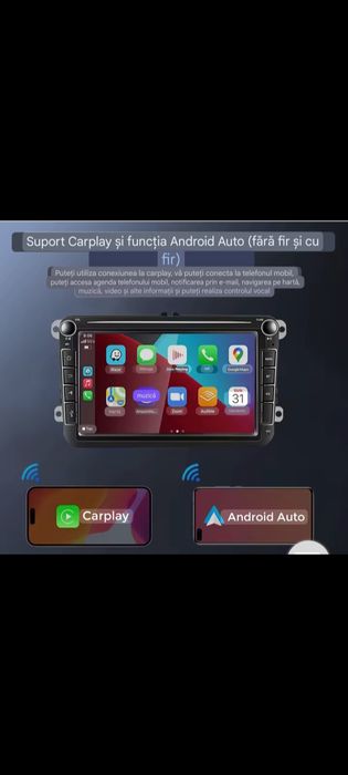 Navigatie Android 13 cu Android auto & Carplay Wireless, 2GB RAM, 32 G