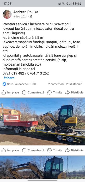 Prestări servicii/închiriere mini excavator