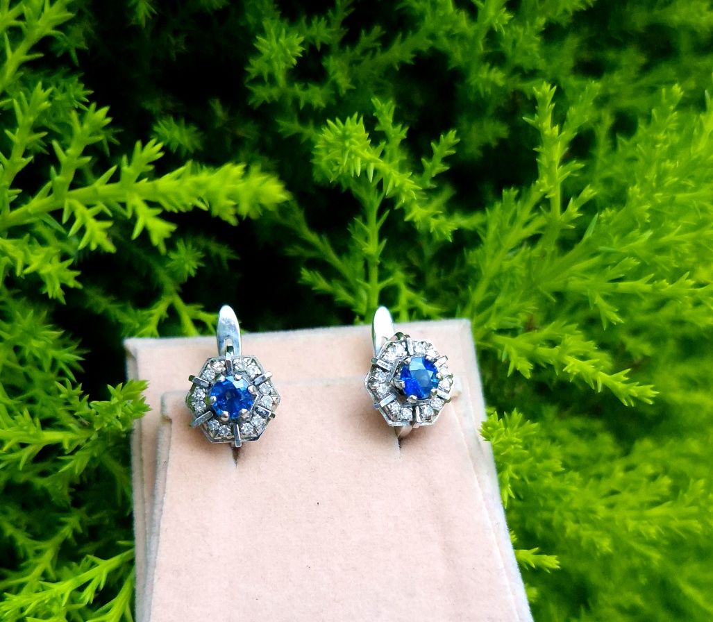 Cercei din aur de 18K cu diamante naturale și safire naturale