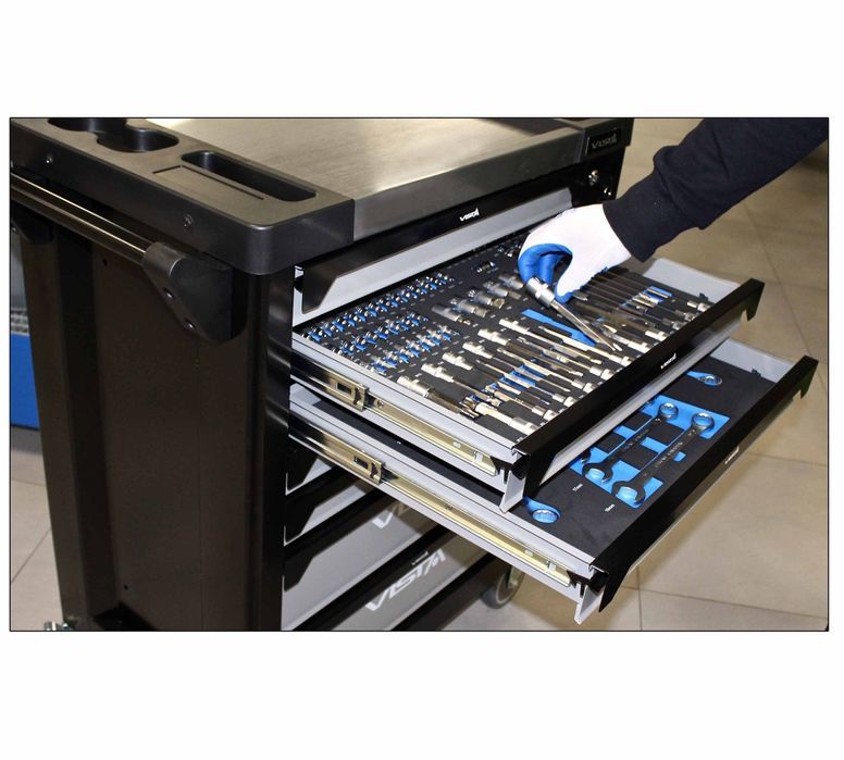 Dulap scule profesional echipat 7 sertare 6 module 257 piese asta pola