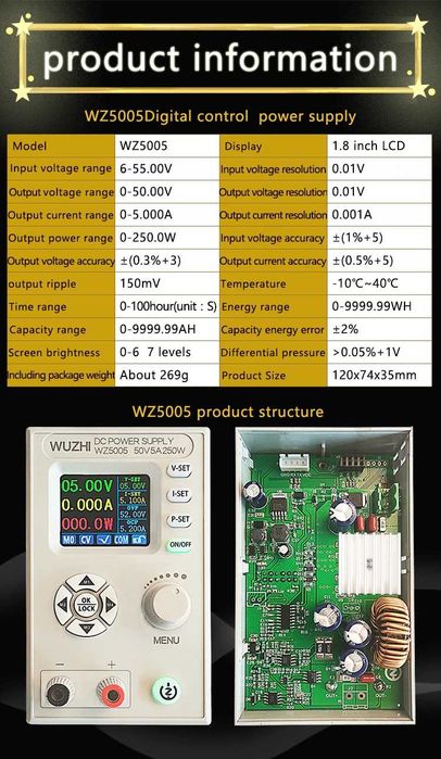 Sursa laborator 50V 5A WZ5005 USB C sursa de curent continuu reglabila