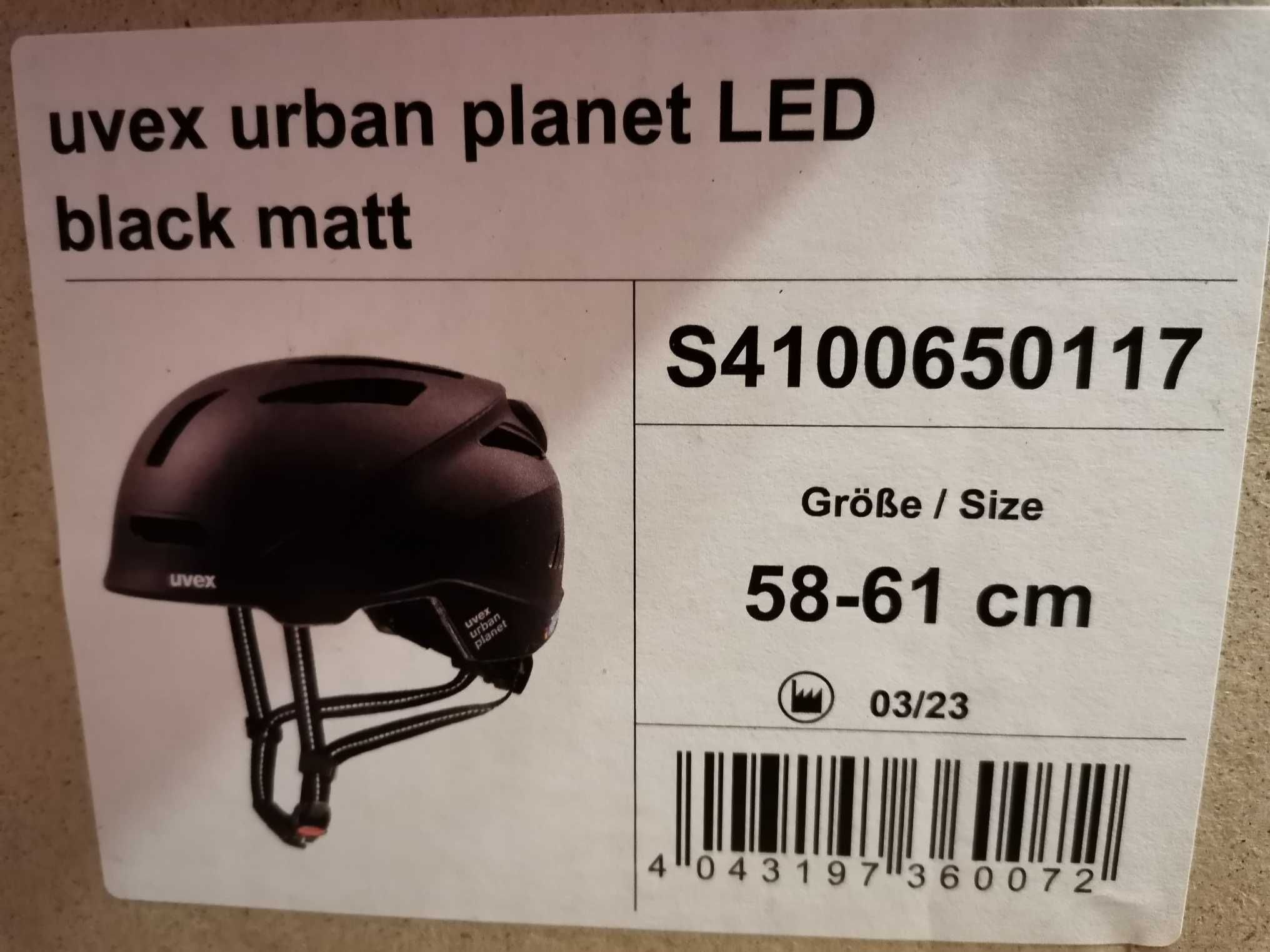 Casca de ciclism - Uvex Urban Planet LED, neagra, marime L, 58-61