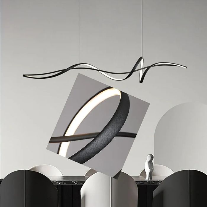 Черна LED висяща лампа за трапезария, висяща, димируема с дистанционно