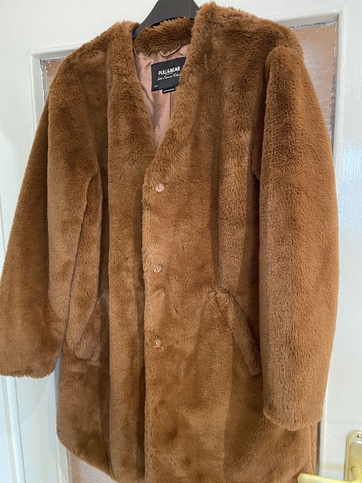 Кафяво палто с косъм, Коняк кафяв, размер М
