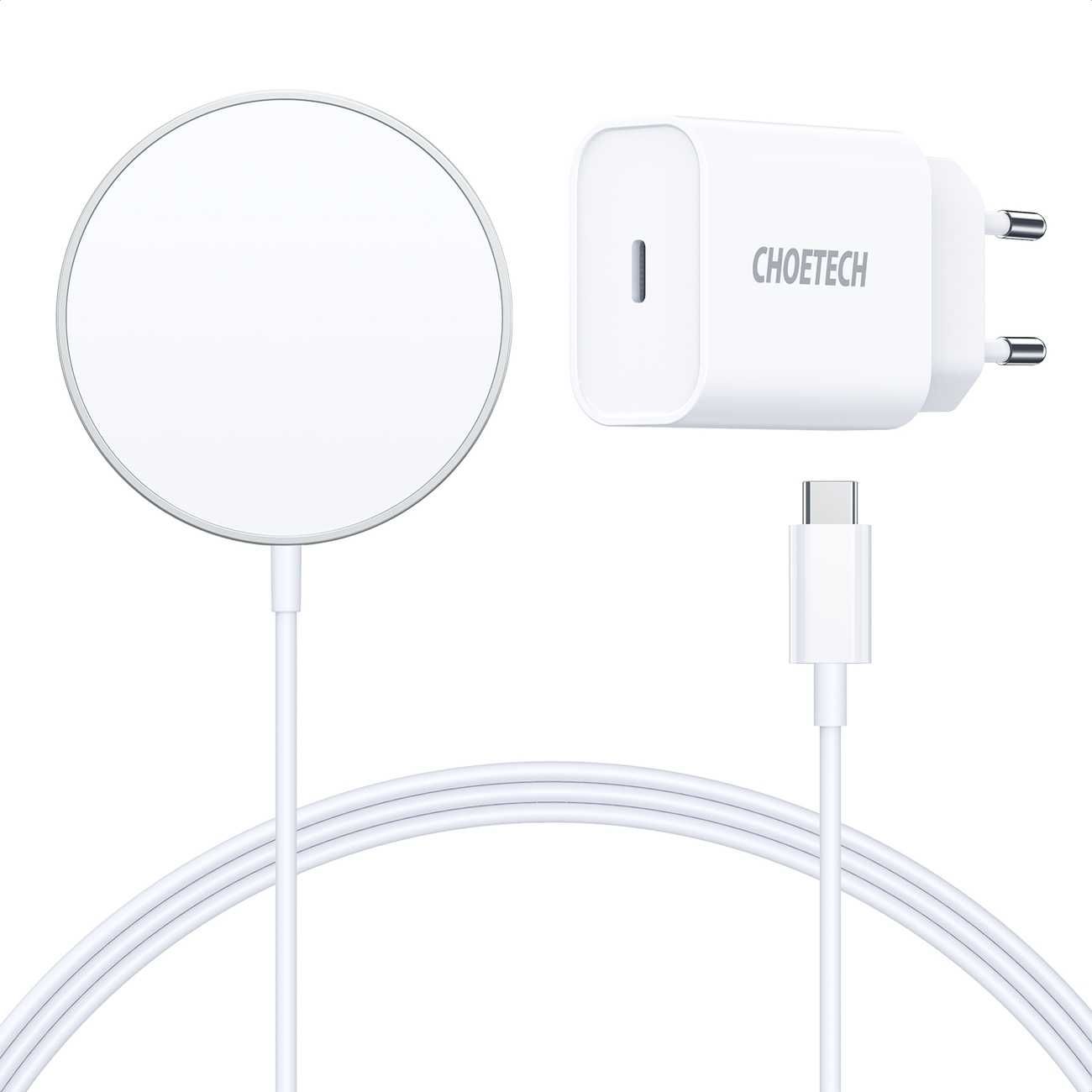 Choetech MagSafe индукционно зарядно + PD5005 adapter white