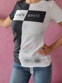 Тениска черно и бяло- размер S