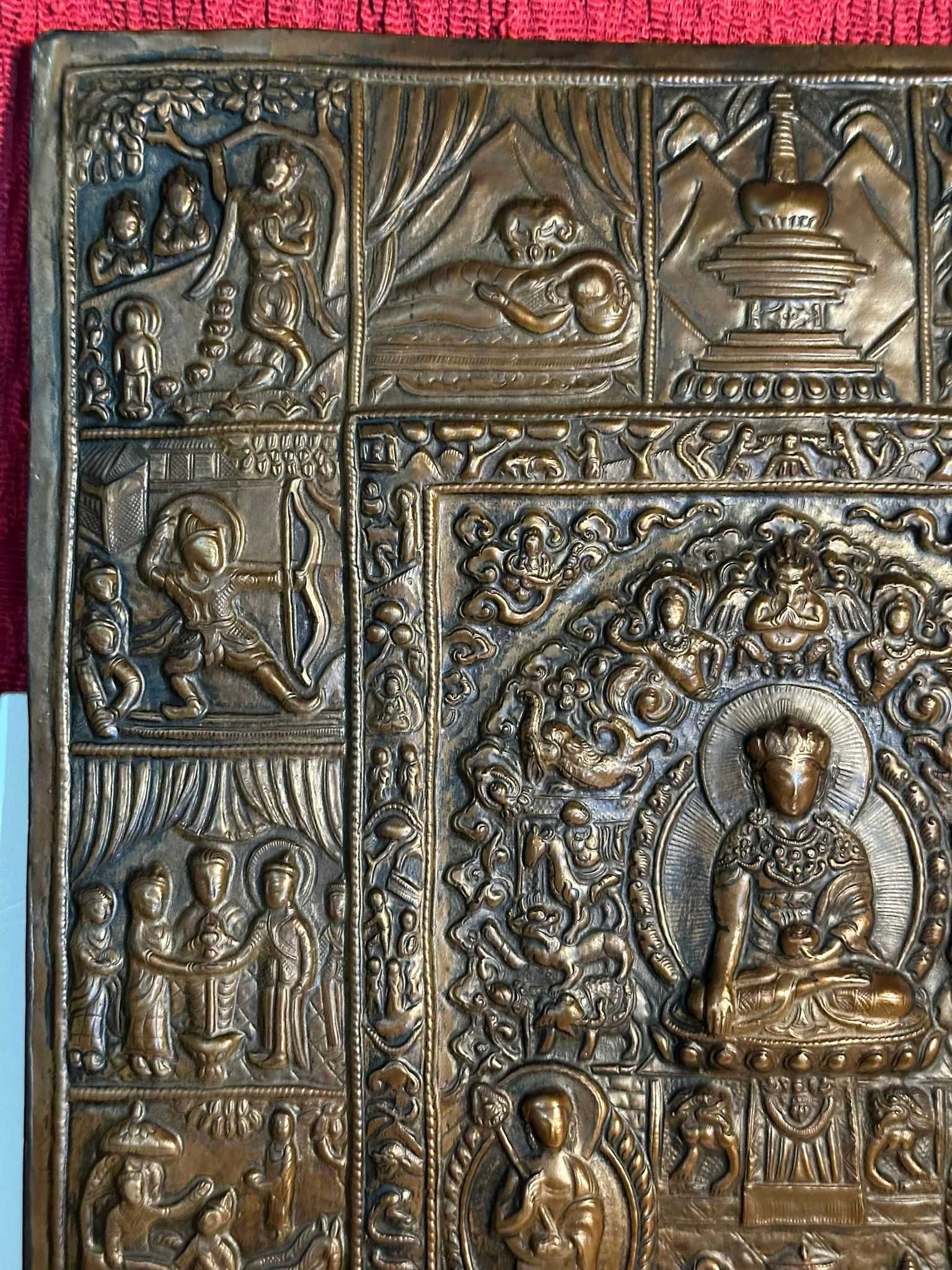 TABLOU IN CUPRU - Viata lui Shakyamuni Buddha - Repousse - Sec. 19 !