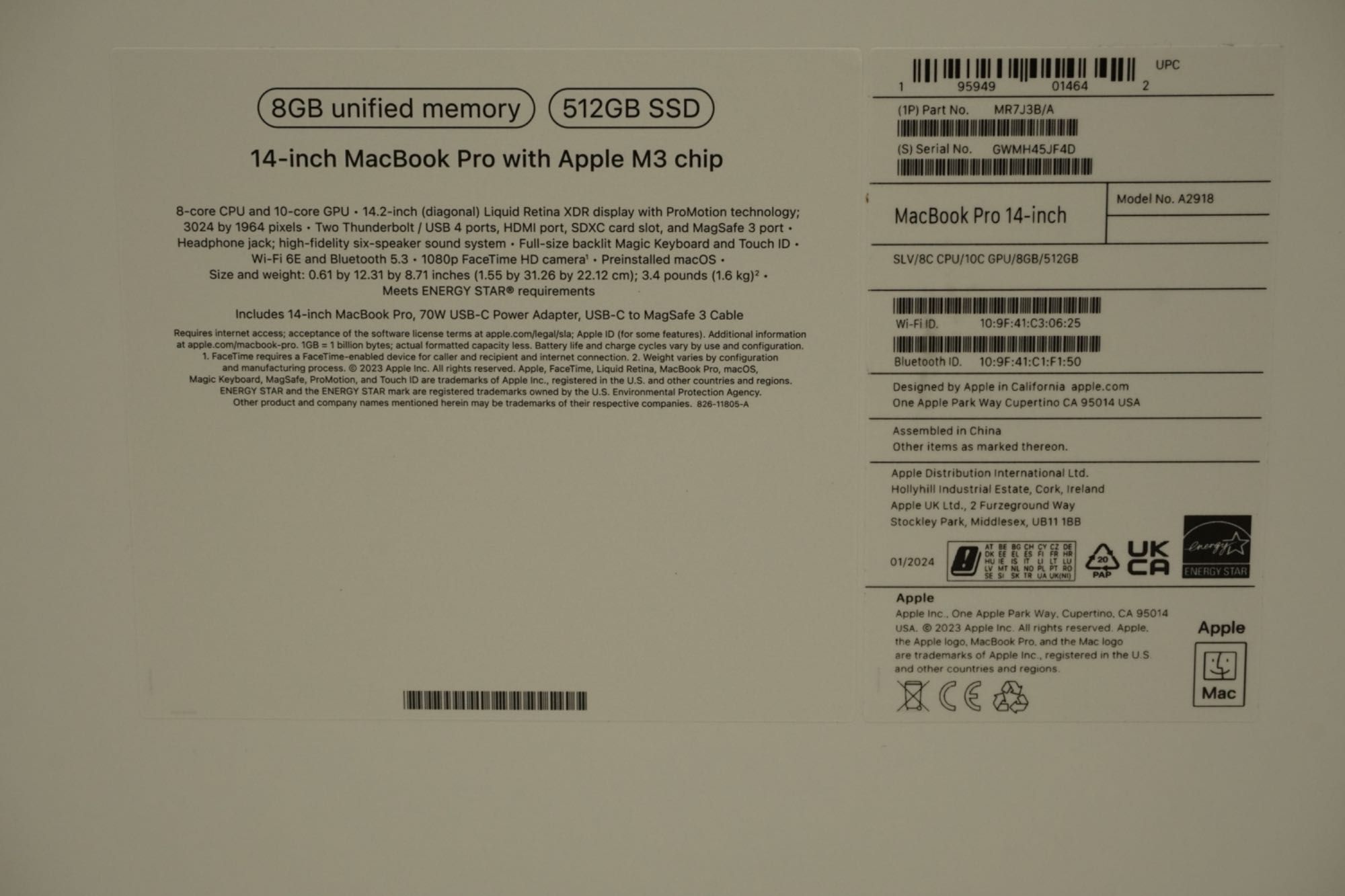 Нов! MacBook Pro 14 M3 8Gb Ram 512 Gb Silver Неактивиран