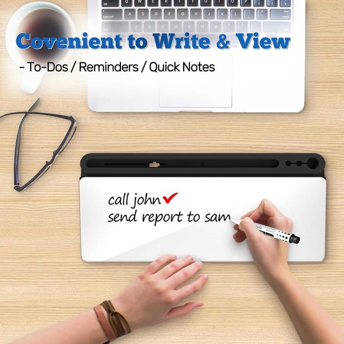 НОВА! Стъклена дъска за бюро с органайзер, бяла, с маркери и чекмедже