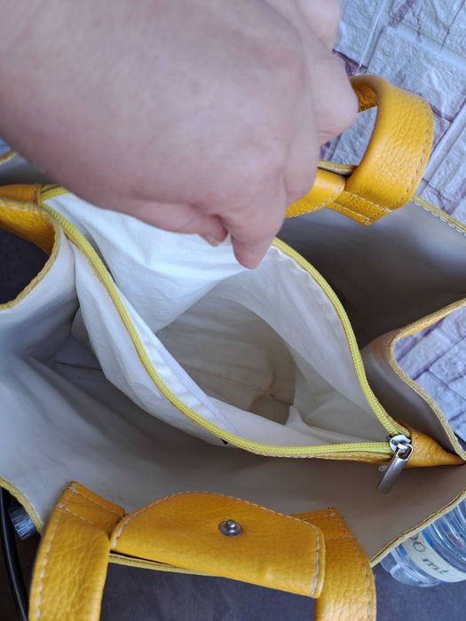 дамска чанта,жълта торба-естествена кожа