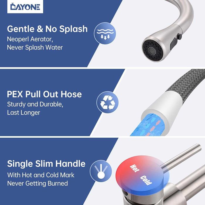 DAYONE кухненски смесител 360° въртящ се с 3 струи неръждаем