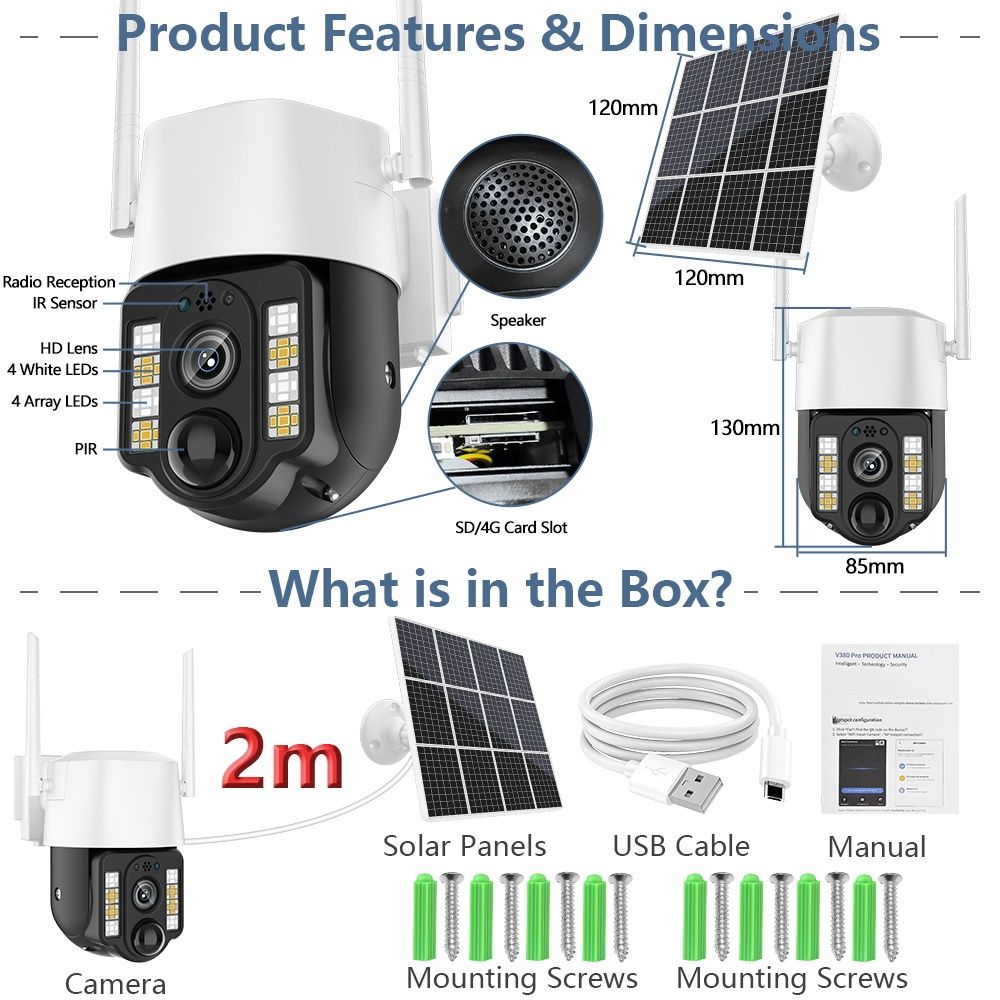 Солнечная камера PTZ 360 FullHD 4G sim-картой, Solar camera