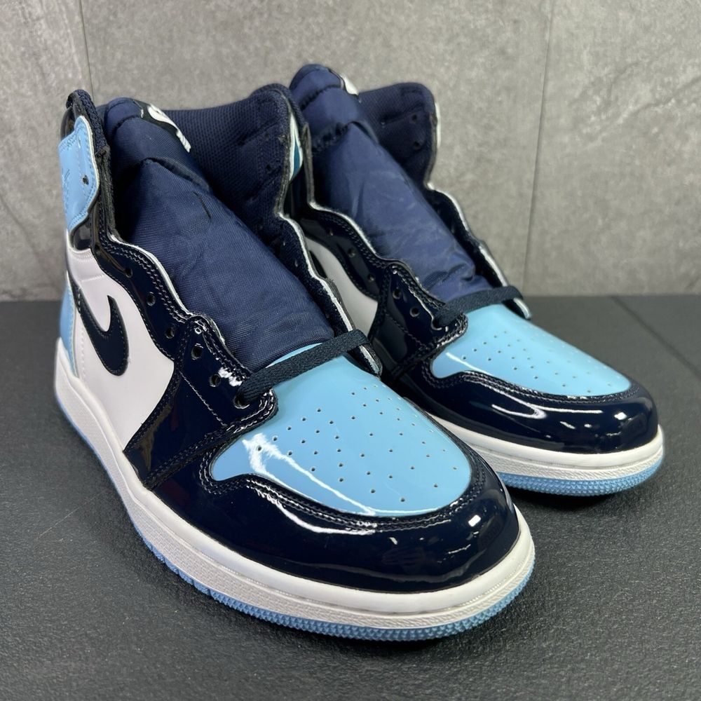 Jordan 1 Patent bred lether blue