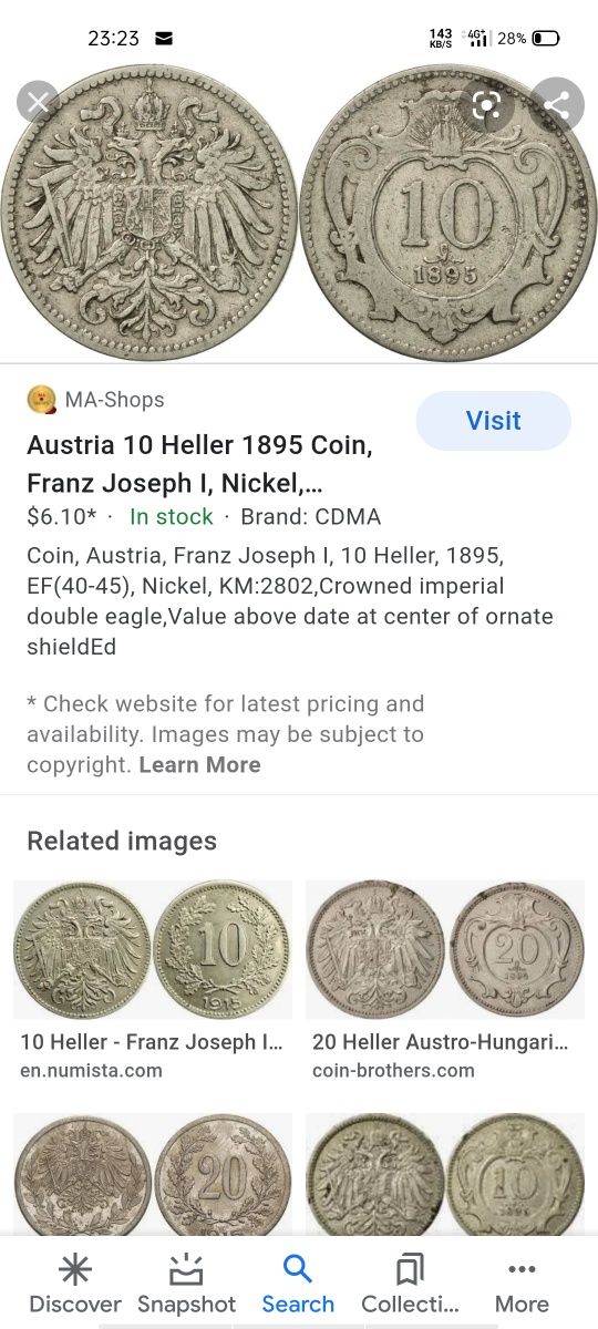 10 heller 1895 moneda monezi antichitati vechituri