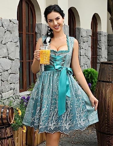 HAUSPROFI Дамска жакардова рокля от 2 части Dirndl, къса с престилка