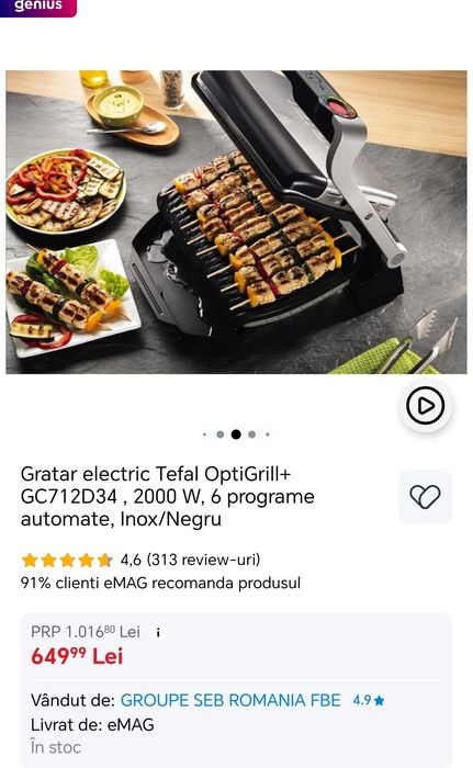 Grătar electric Optigrill Tefal nou, sigilat