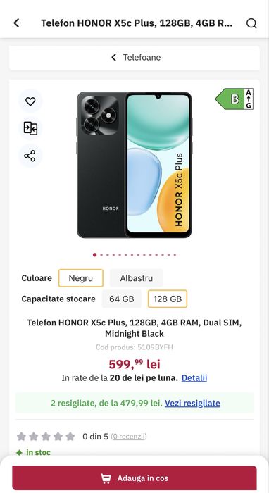 Telefon HONOR X5c Plus, 128GB, 4GB RAM, Dual SIM, Midnight Black