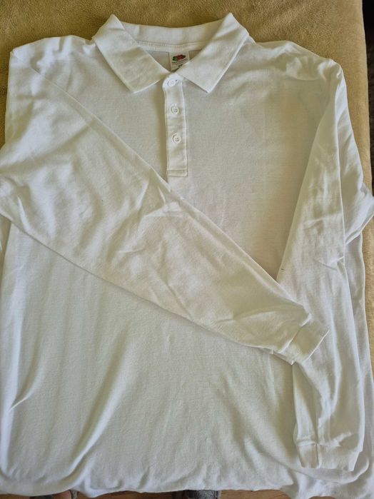 Бяла памучна блуза с дълъг ръкав