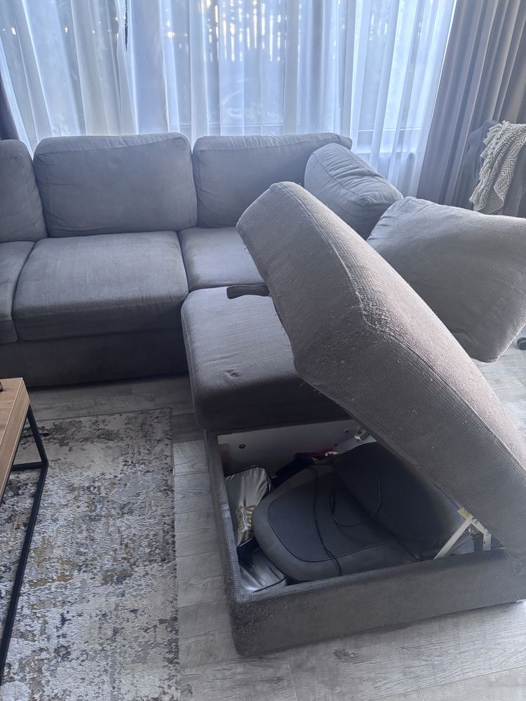 Colțar extensibil gri + ladă depozitare, 240x214 cm, usor negociabil