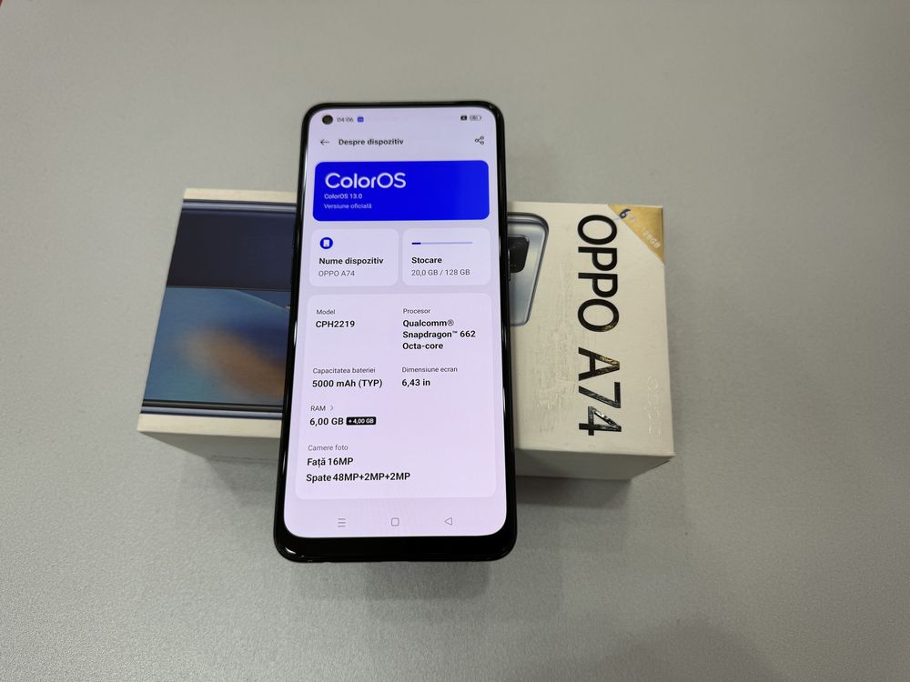 Oppo A74, 128 gb, 6 gb ram, Prism Black, la cutie