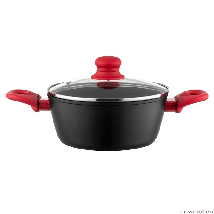 Oala din aluminiu, cu capac, 2 straturi antiaderente, 20 cm capacitate