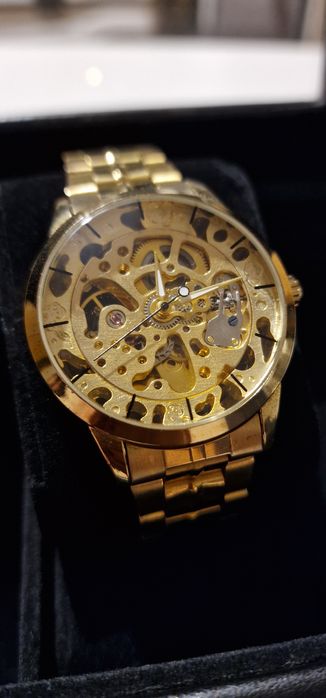 Ceas bărbați auriu mecanism automatic Skeleton