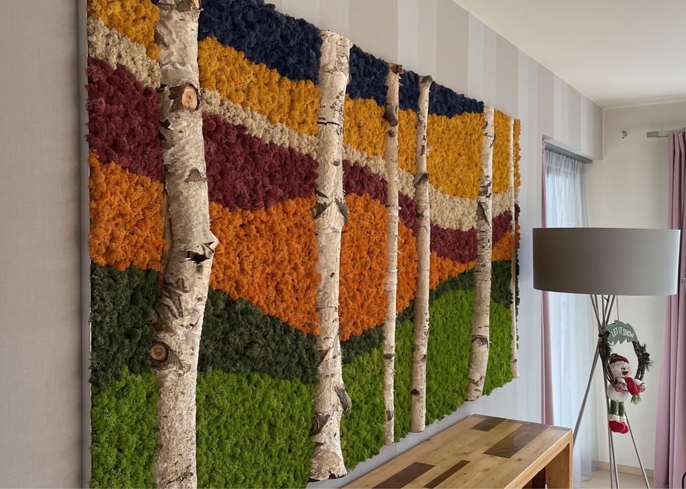Tablou Mural 3D "Pădurea de Mesteceni" cu Licheni Colorați