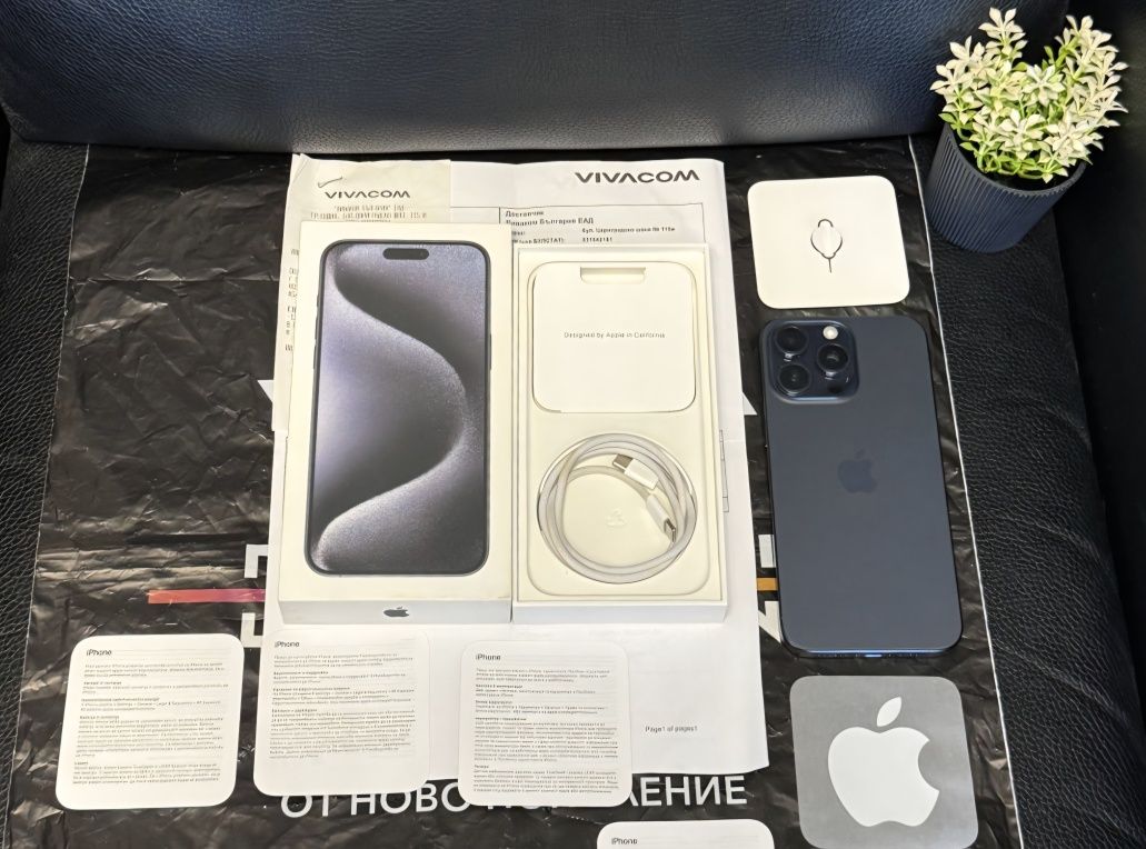 КАТО НОВ 512GB iPhone 15 Pro Max Vivacom Гаранция 2026 Blue / Син