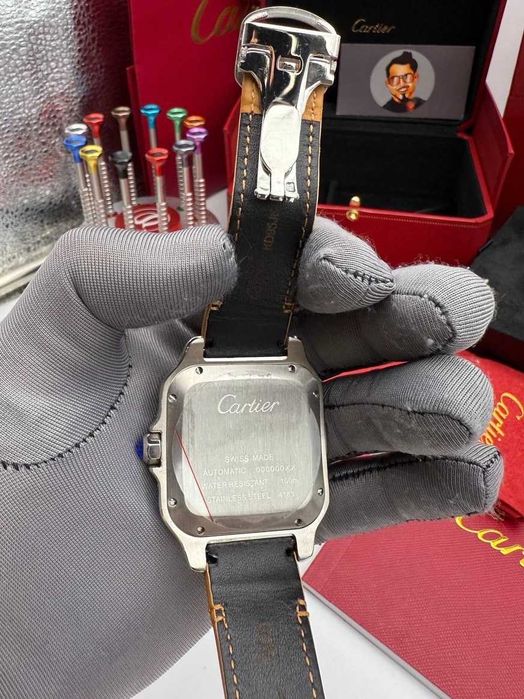 cartier santos 100 сребриста / кафява каишка
