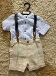 Set costum bebe, marime 74cm, 6-9luni, camasa bretea, pantalon Primark