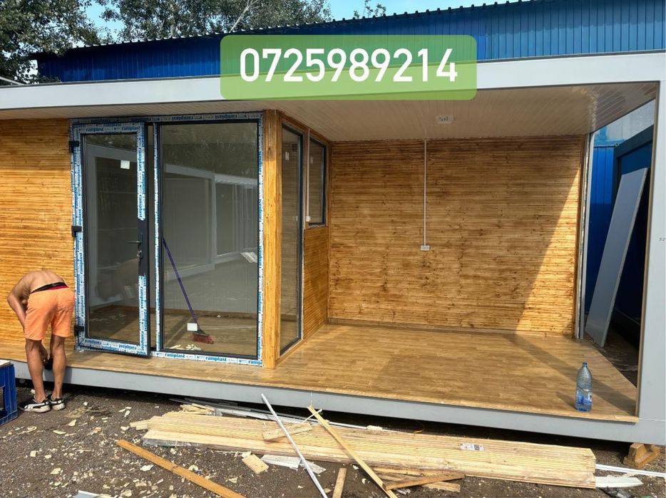 Container premium cu riflaj de lemn container tip terasa spalatori aut