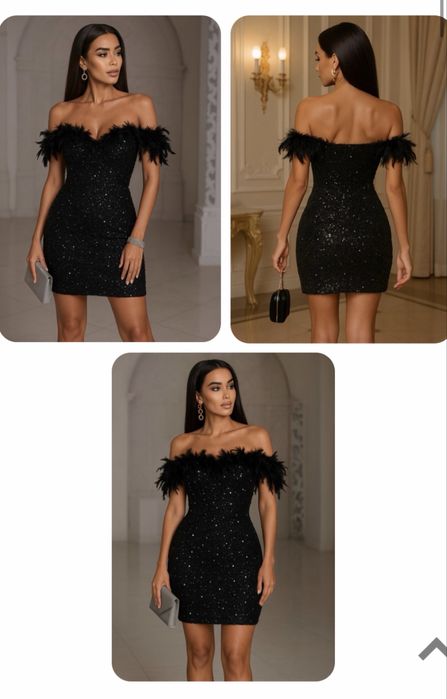 парти рокля в черно от пайети с пера