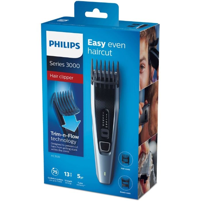 Машинка за подстригване Philips HC3530/15, Работа на батерия до 75 мин